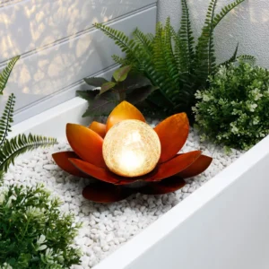 Gardenwize Solar Metal Lotus With Crackle Ball Light GW354