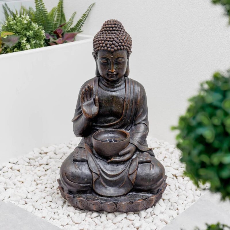 Gardenwize Solar Water Fountain Feature - Meditating Buddha With Bowl GW507