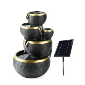 Gardenwize Solar Cascading Black & Gold Water Feature GW563