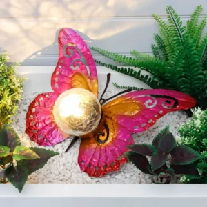 Gardenwize Solar Metal Sunset Butterfly With LED Crackle Ball GW420