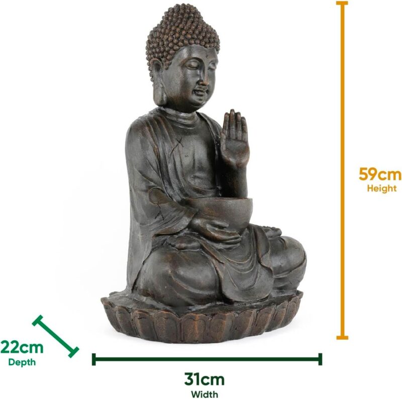 Gardenwize Solar Water Fountain Feature - Meditating Buddha With Bowl GW507 - Image 4