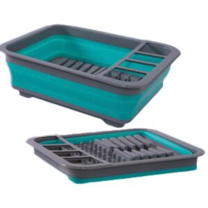 PLS Aqua/Grey - Collapsible Dish Rack with Drainer HW5001