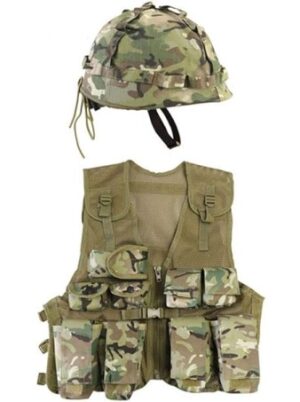 Kombat UK Kids Assault Vest and Helmet Set Role Playing Army Kids BTP Camo